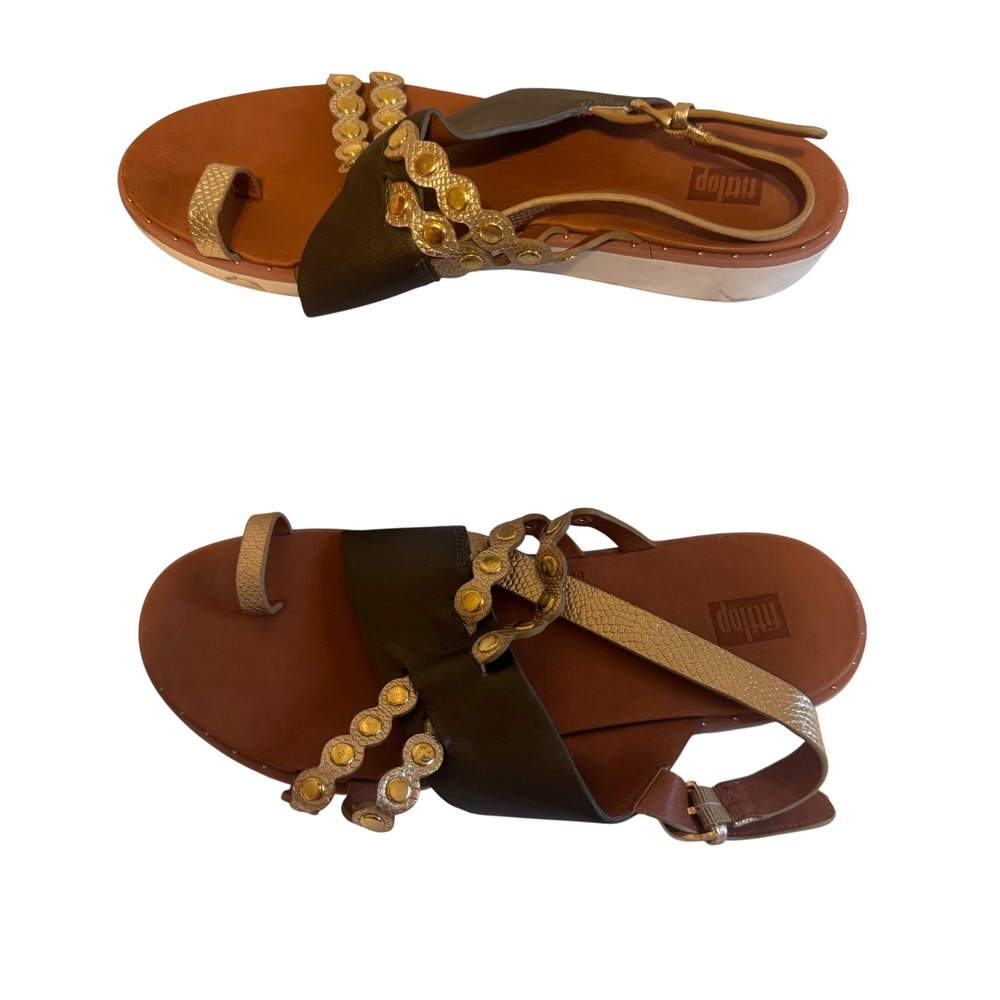 Fit Flop Womens Gold Snake Skin Strap Sandal‎ SZ 8